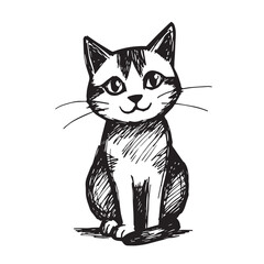 Cat Doodle Black and White Illustration Vector Image Cute Kitten Sketch Line Art Drawing Silhouette