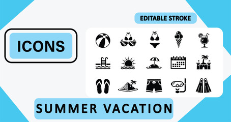 Collection of fifteen summer vacation icons