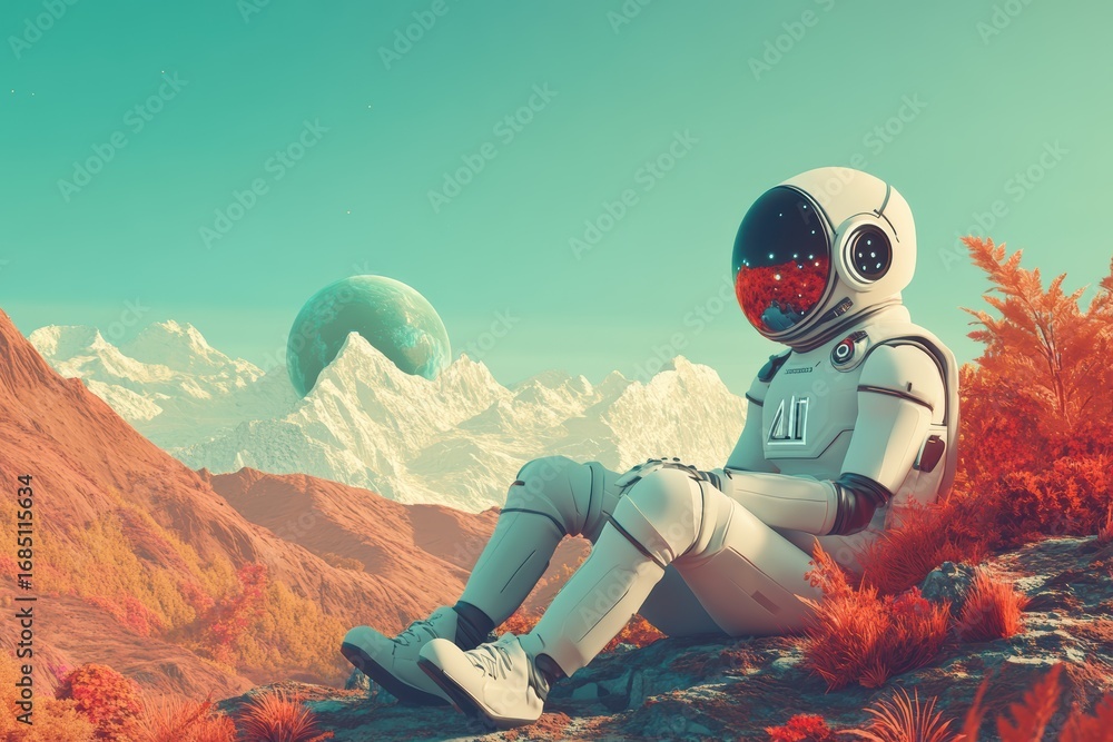 Poster exploring the future of artificial intelligence with a space-themed graphic layout
