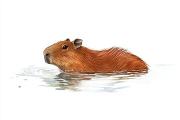 Fototapeta premium Graphic layout featuring a capybara swimming in water for advertising purposes
