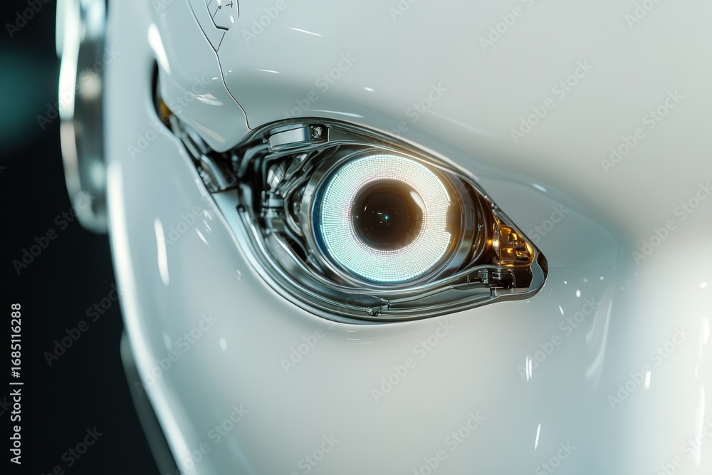 Poster close-up view of a robotic eye showcasing advanced technology and design features