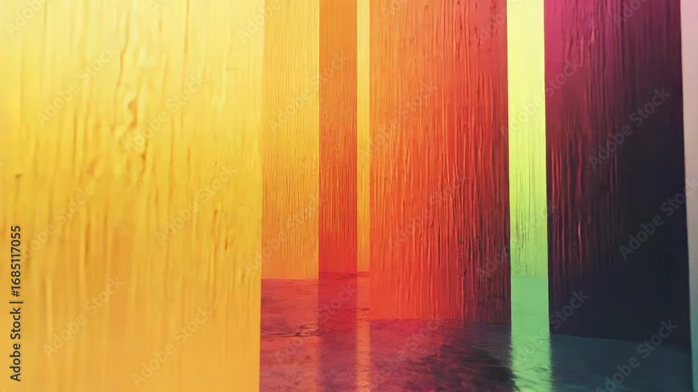 Poster colorful abstract background with vertical lines and clouds reflecting on wet surface