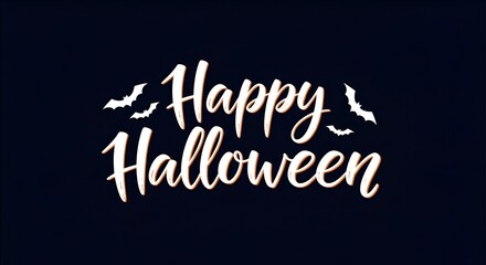 Obraz premium A festive happy halloween greeting card with bats on a dark blue and black gradient background design style