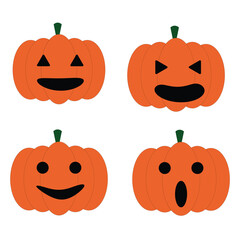 Halloween pumpkin face vector set with funny and scary jack o lantern expressions isolated on white background