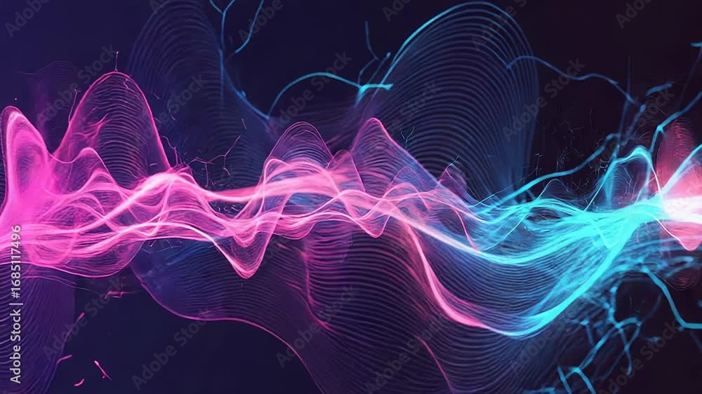 Poster abstract colorful wavy lines flowing on dark background