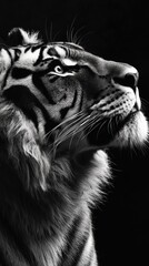 Obraz premium Majestic tiger portrait highlighting powerful features and striking patterns in a dramatic setting