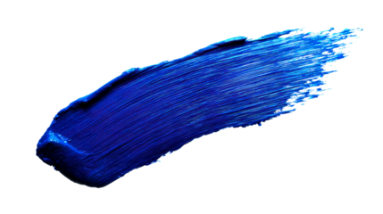 Thick deep blue paint stroke with visible bristle marks on a white background, cut out transparent