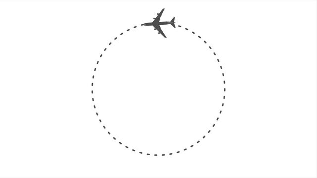 The plane flies along a circular trajectory. The plane's flight along a circular dotted line. Cyclic motion