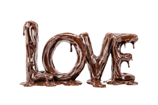 LOVE word sign, Made of chocolate, Valentine's Day on white background