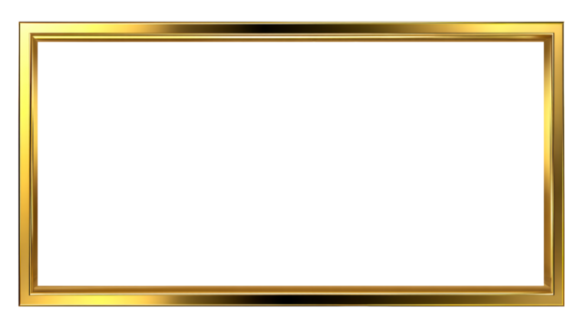 Elegant Golden Rectangular Frame with Subtle Shine, cut out transparent