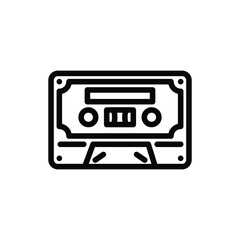 Line art cassette tape icon emphasizing retro technology and audio media. Editable stroke. Vector illustration