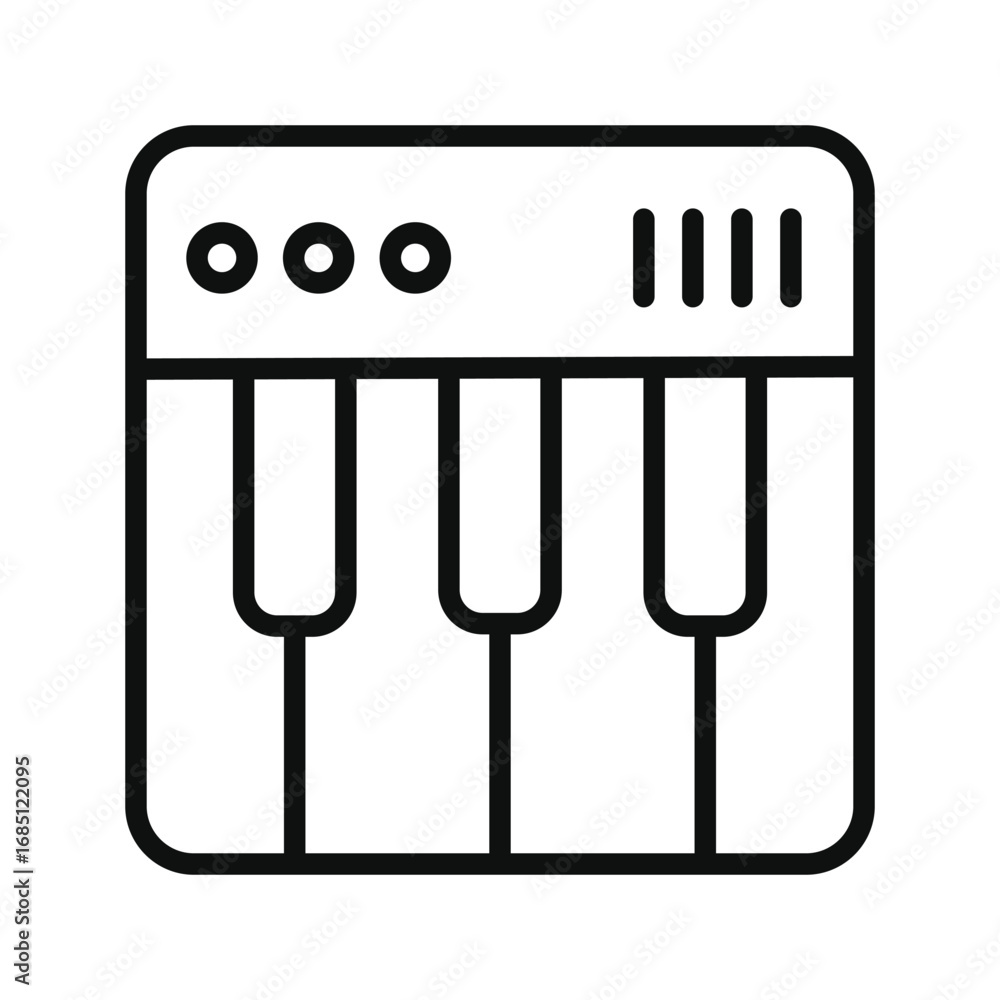 Aufkleber line drawing of a keyboard with rounded corners three keys three knobs and four vertical lines. edit