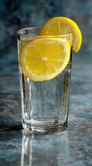 A glass of water with lemon a slice of lemon in pure water