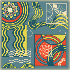 Abstract design in retro palette for neckerchief, bandana or other. Vector illustration