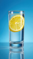 A glass of water with lemon a slice of lemon in pure water