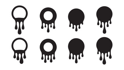 Abstract Graphic Elements Representing Dripping Circular Shapes With Unique Stylistic Variations For Creative Design Projects