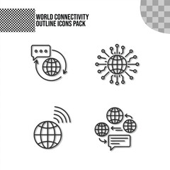 World Connectivity, Work Productivity and Entertainment Outline Icons Pack