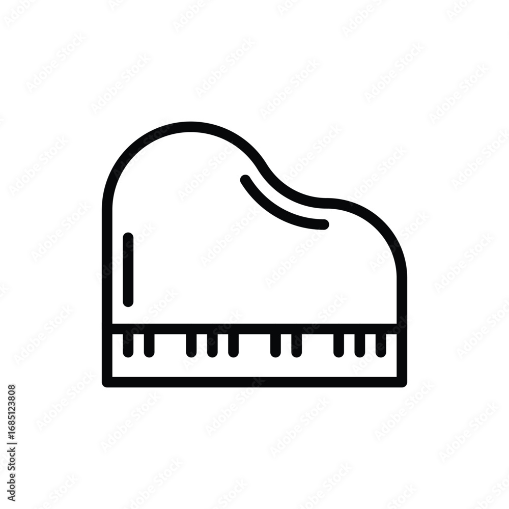 Aufkleber outline of a grand piano showing the distinctive curved shape and keyboard with black keys. editable