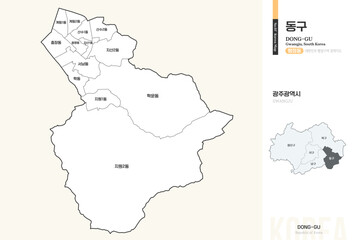 Obraz premium 광주광역시 동구 행정동 윤곽선 지도