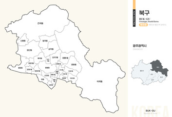 Fototapeta premium 광주광역시 북구 행정동 윤곽선 지도