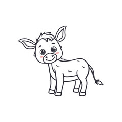 Fototapeta premium Cute cartoon donkey isolated on white. Animal in doodle style for children's coloring, worksheet, and activity pages. Vector illustration 
