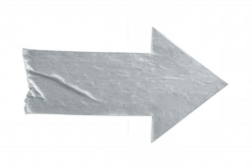 Silver gray duct tape arrow pointing rightward, transparent background, indicating directional guidance and navigational purpose