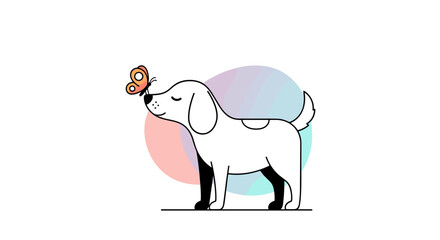 Obraz premium A gentle encounter between a happy dog and a beautiful butterfly in a peaceful outdoor setting