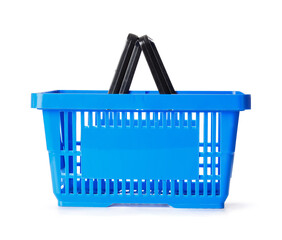 Blue shopping basket on white background
