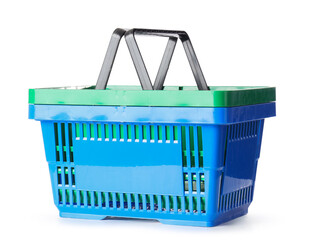 Different shopping baskets on white background
