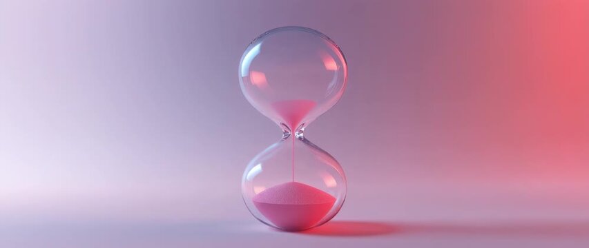 Elegant Hourglass with Pink Sand and Dynamic Lighting Transitions Revealing Time Passage