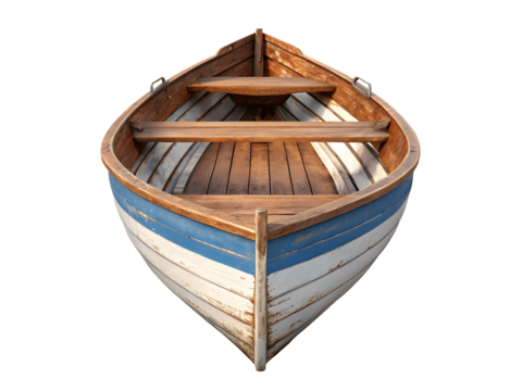 Old wooden rowboat isolated on transparent background, PNG