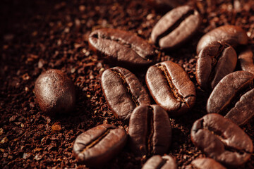 Richly Roasted Coffee Beans on Dark Ground for Brewing Purposes