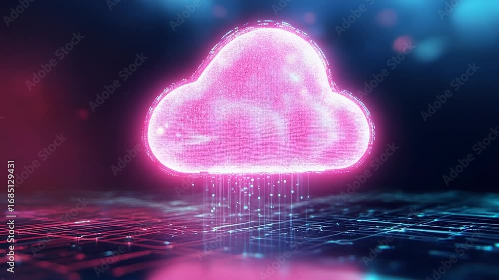 Poster cloud computing technology transferring data through futuristic network visualization