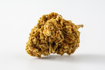 Close-Up of Dried Cannabis Bud on Plain White Background