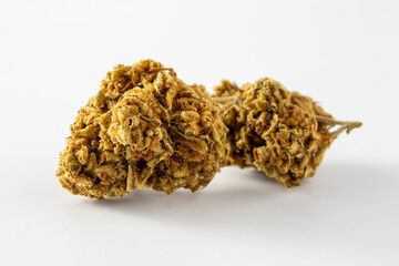 Natural Cannabis Flower Buds on White Background for Health Use
