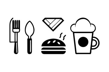 Food and drink icon set with simple line art