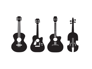 Fototapeta premium Acoustic Guitar Silhouette Icons Set For Musical Artwork