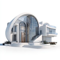 Fototapeta premium Modern Architectural Design Luxury Home Exterior Rendering with Large Windows and Curved Walls