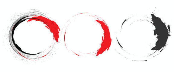 grunge paint element, grunge texture overlay background. Vector brush Stroke, Black and red ink round stroke set. Japanese style. Abstract vector illustration of grunge circle stains.eps10