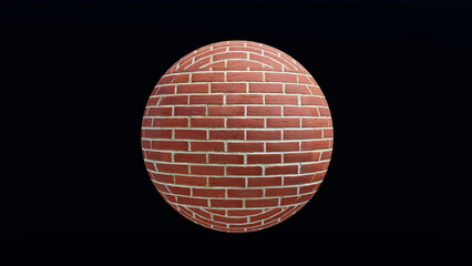3D sphere covered with realistic brick texture on dark background