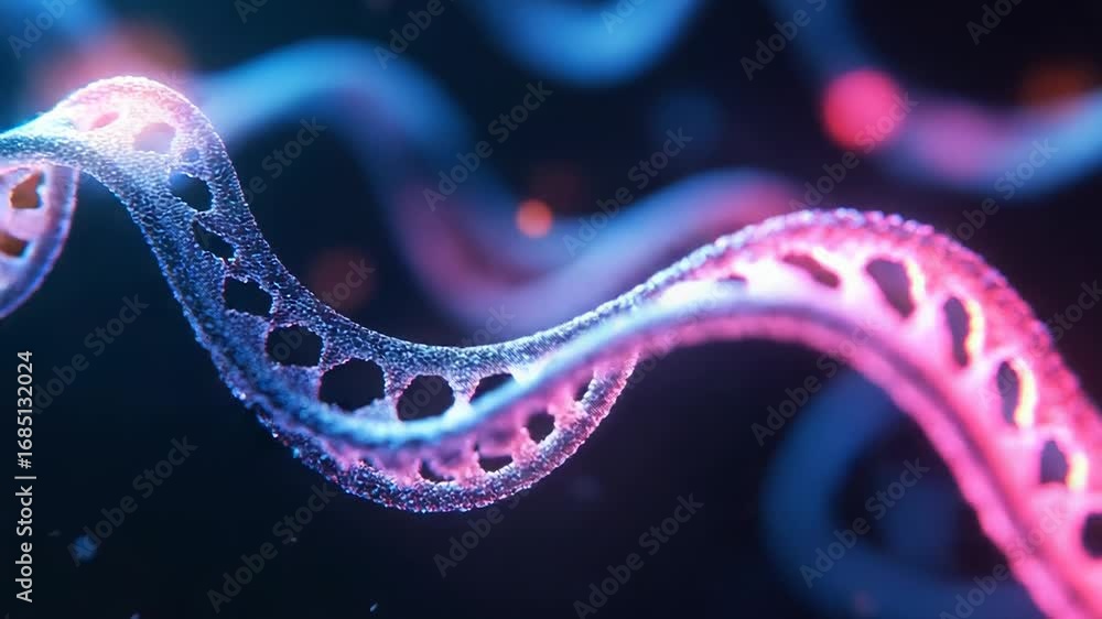 Poster dna double helix rotating showing genetic code in digital world