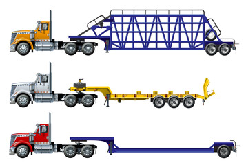Vector semi trucks set isolated on white