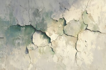 Obraz premium A weathered surface, displaying deep cracks and muted tones of beige and muted green, showcasing a textured and aged facade.