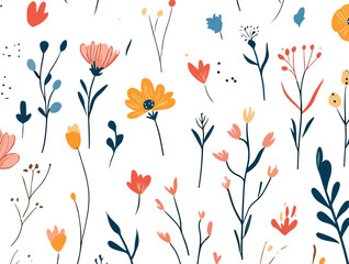 Whimsical watercolor wildflowers and botanical elements on a clean white background