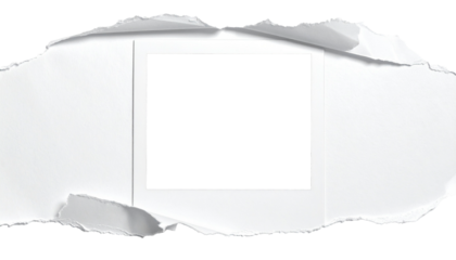 Marco fotográfico realista con textura de papel rasgado en los bordes, como si la foto estuviera rota a mano. El papel debe tener un aspecto fibroso, con sombras suaves en los bordes para dar volumen.