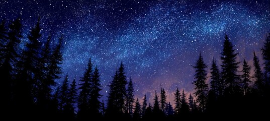 Night sky stars over forest landscape photography scenic milky way astronomy nature dark trees scene outdoor © Iqra