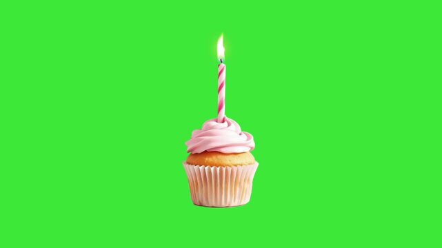 cupcake with candle on green screen
