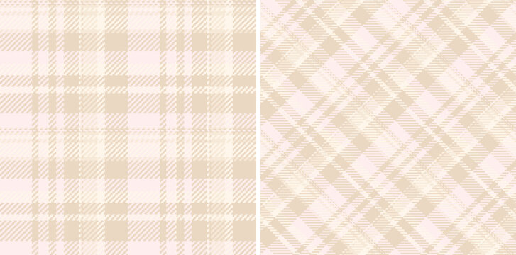 Elegant textile background featuring two seamless plaid patterns. Soft, neutral tones convey warmth and sophistication, perfect for designs needing a refined, cozy feel.