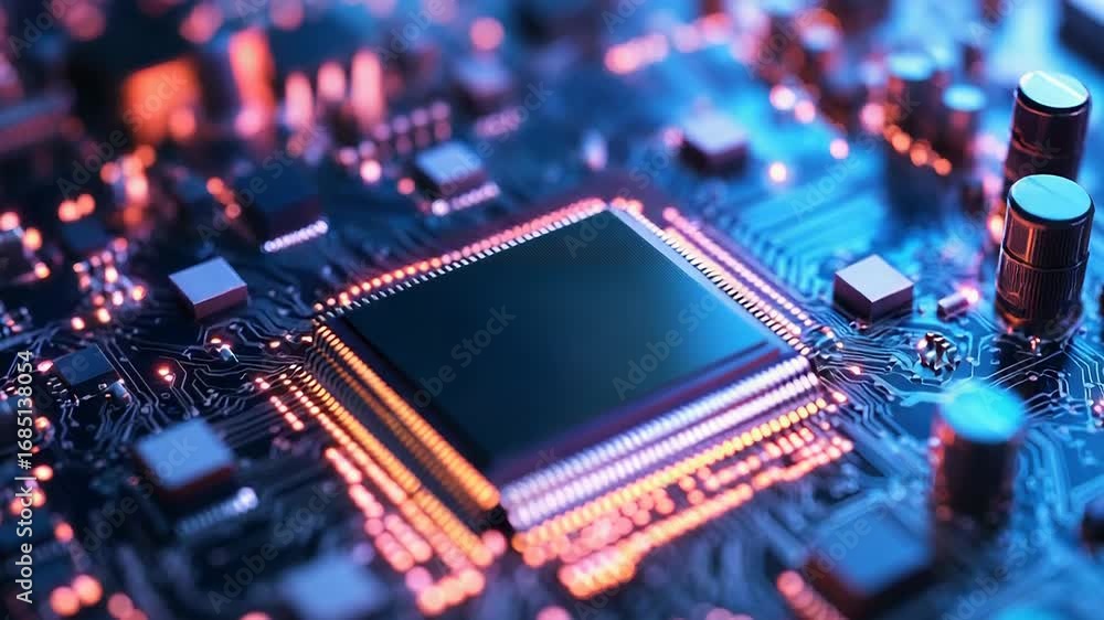 Poster cpu processing data on motherboard with integrated circuit and electronic components