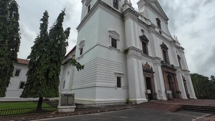 Cloudy day view of the Cathedral of Santa Catarina, a historical monument in  Goa, built by the Portuguese in 1619, India 